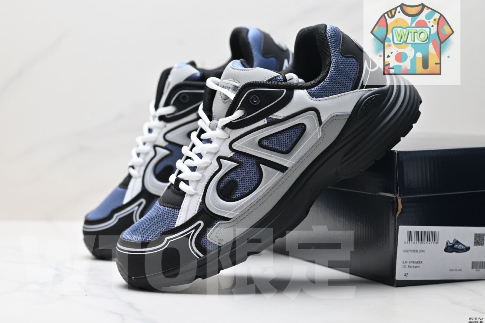 靴 DIOR b30 Dior B30 Men's Lace-Up Daily Shoes in Black and White - E