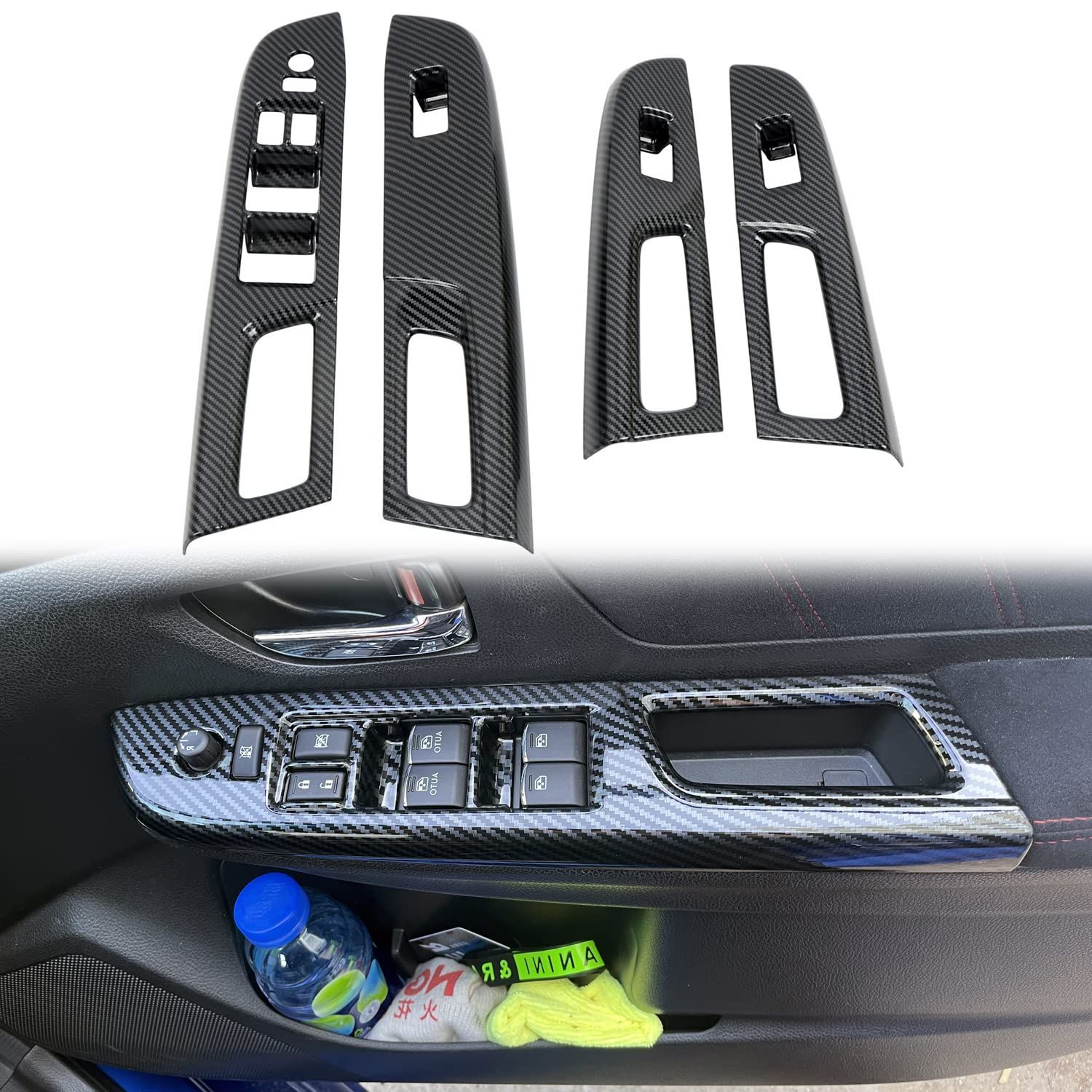 HIGH FLYING スバル WRX S4 VAG WRX STI VAB レヴォーグ VMG |VM4 前期 A|B|C型 |インプレッサ GP GJ系に適用カーボン調ドアスイッチパネル ウインドウ リフト ボタン フレーム 窓装飾保護ステッカー日本仕