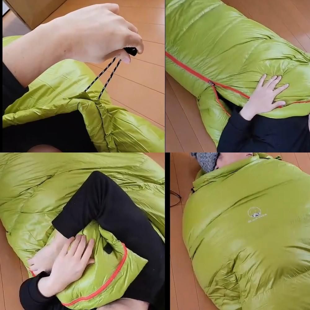 ダウンシュラフ マミー型 寝袋 400g 寝心地最高！ : ブルー レッド
