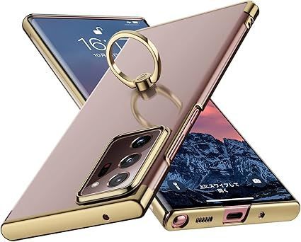 【在庫処分】E Segoi Samsung Galaxy Note 20 Ultra ケース リング付き メッキ加工 落下防止 スタンド機能 透明 PC おしゃれ 薄型 軽量 一体型 耐衝撃 全面保護カバー (Galaxy Note 20 Ultra，