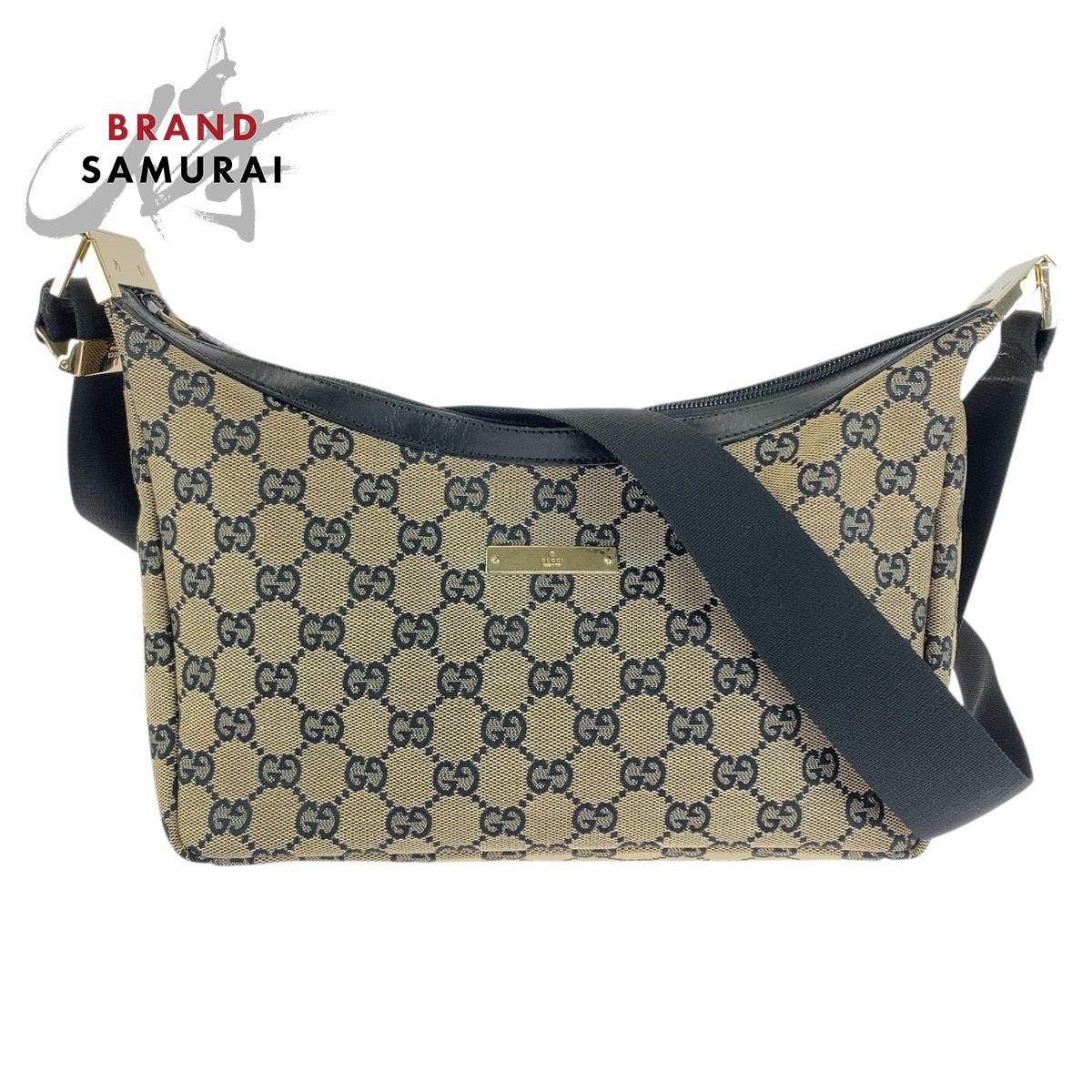 GUCCI グッチ ベージュ ブラック ゴールド金具 GGキャンバス ショルダーバッグ ポシェット レディース 505397