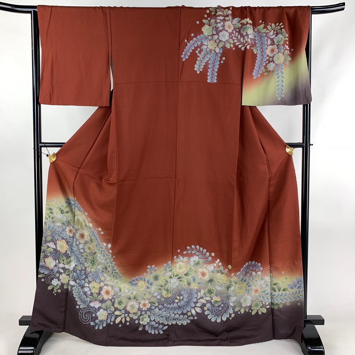 訪問着 身丈168cm 裄丈67cm M 袷 辻が花 ぼかし 赤茶 正絹 秀品