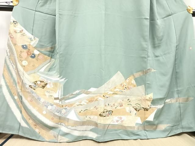 ひ*ろ様 着物 色留袖 正絹 作家物 華やかな花 一つ紋 U-8364 色留袖 一つ紋 加賀調 鶴と花 作家物 - からん::アンティーク