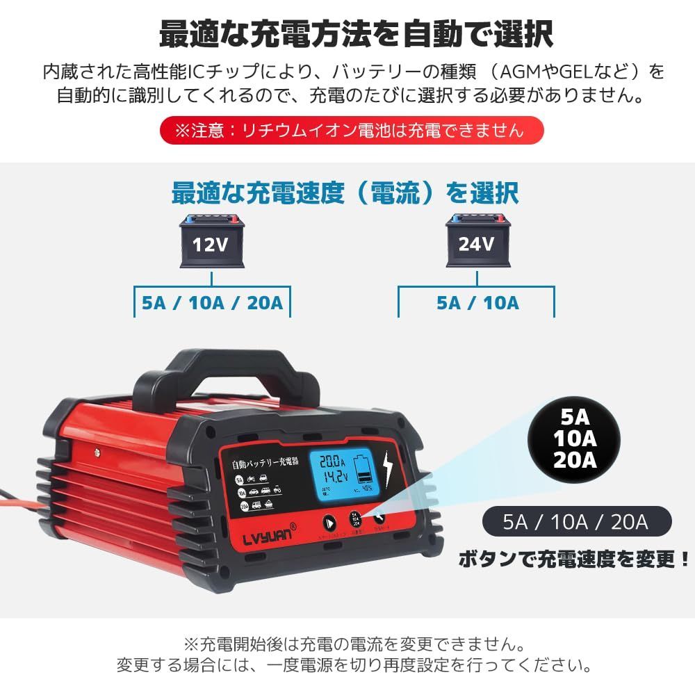 自動パルスバッテリー充電器 定格20A