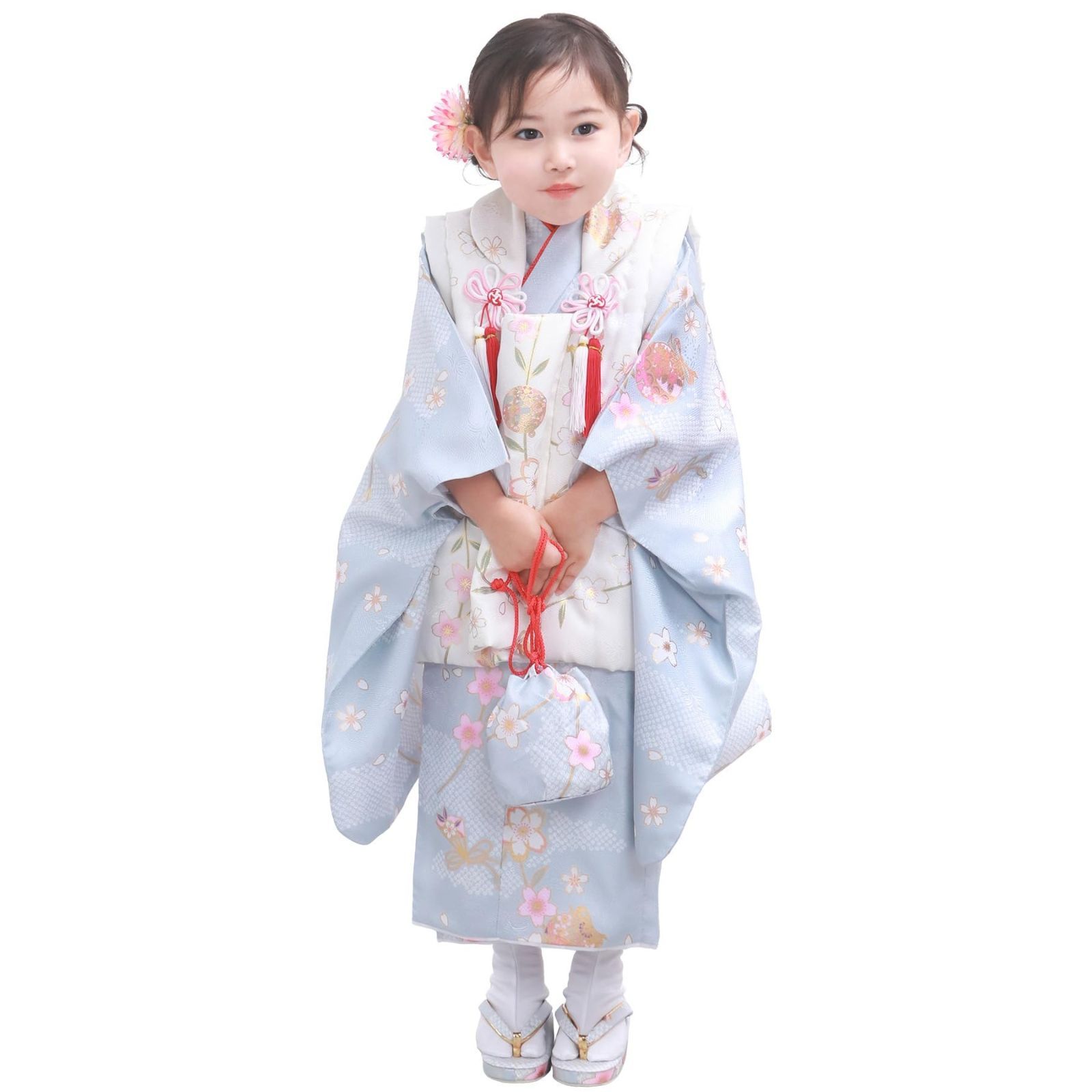 KYOETSU キョウエツ 七五三 3歳 女の子 着物 セット 被布 小物 フルセット 753 くすみ 5.淡青の風雅