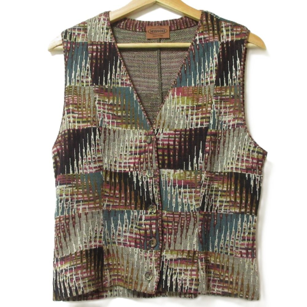 美品 MISSONI ミッソーニ カーディガン ジレ ベスト マフラー ストール アンサンブルニット サイズ42 マルチカラー レディース 古着 中古 MISSONI - 美品 MISSONI ミッソーニ カーディガン ジレ ベスト