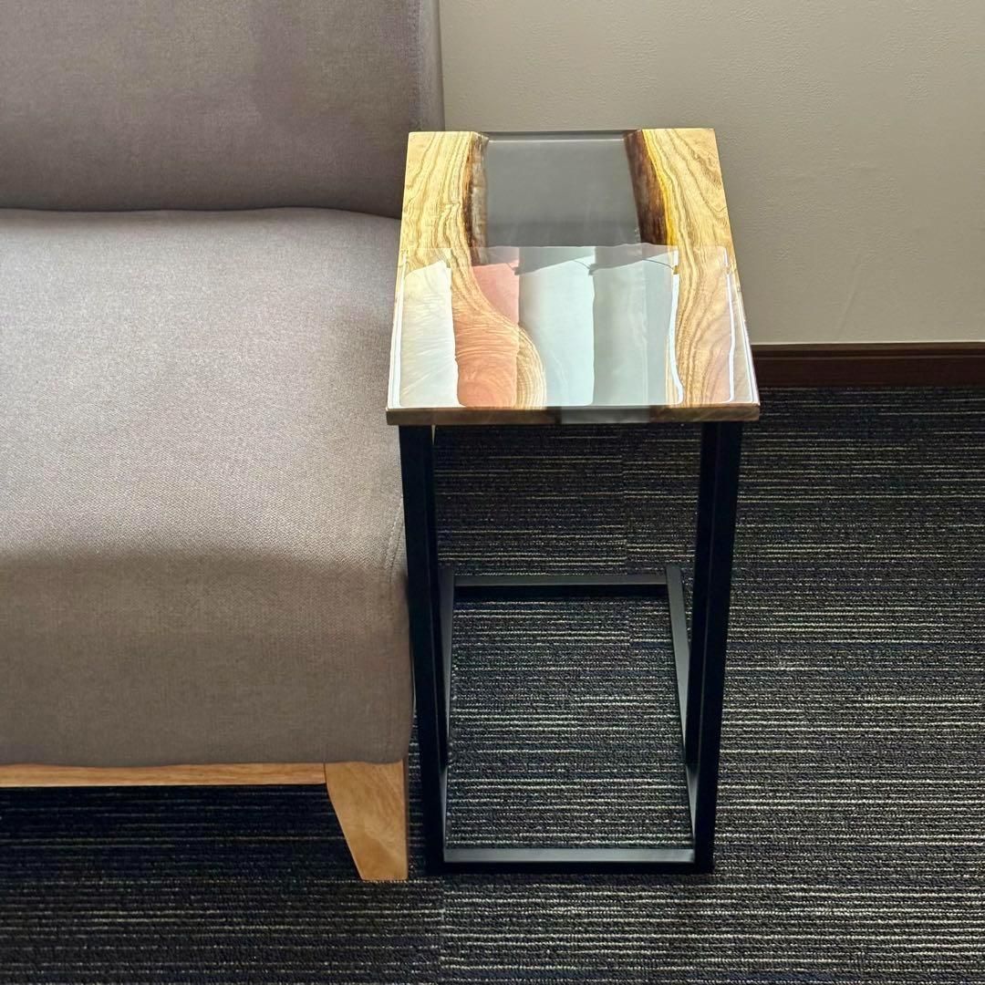 サイドテーブル レジン アイアン 木製 一枚板 おしゃれ コの字 ベッド