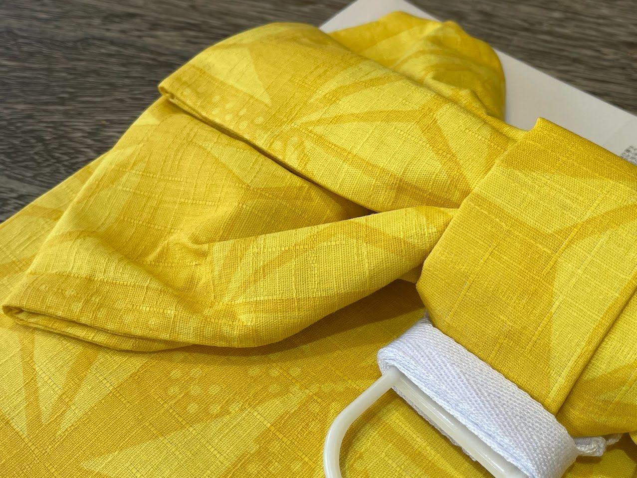 作り帯　ゆかた用 【黄色麻の葉柄】簡単付け帯 初心者にも簡単に装着できます