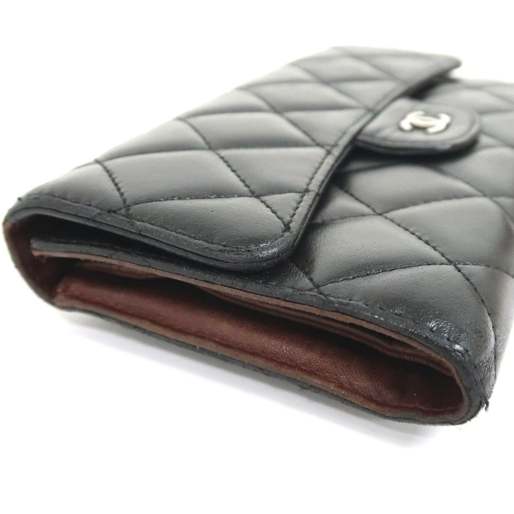 IT332091 シャネル 長財布 三つ折り マトラッセ ラムスキン ブラック  