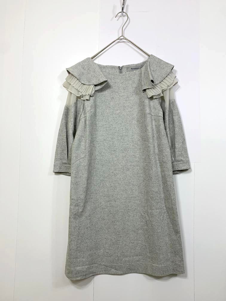 Rirandture リランドチュール ラメ ワンピース 肩フリル ラメ ミニ ワンピース size1|グレー ◎レディース