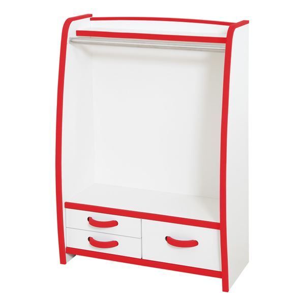 子供用 ハンガーラック 衣類収納 幅62.6cm レッド 高耐久 引き出し付き 知育家具 EVAキッズシリーズ 完成品 代引不可