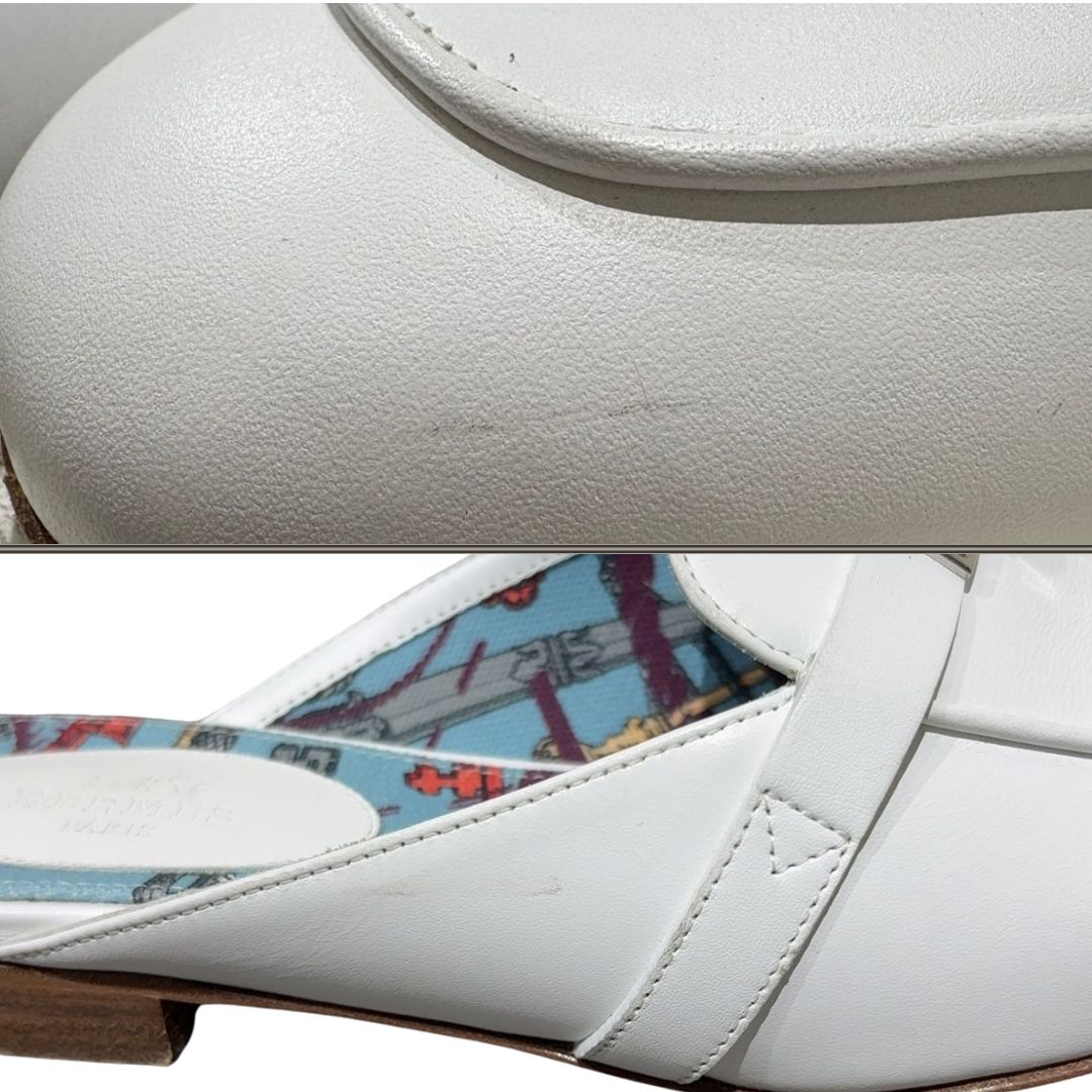 エルメス HERMES OZ オズ ミュール ケリー 白 ローヒール