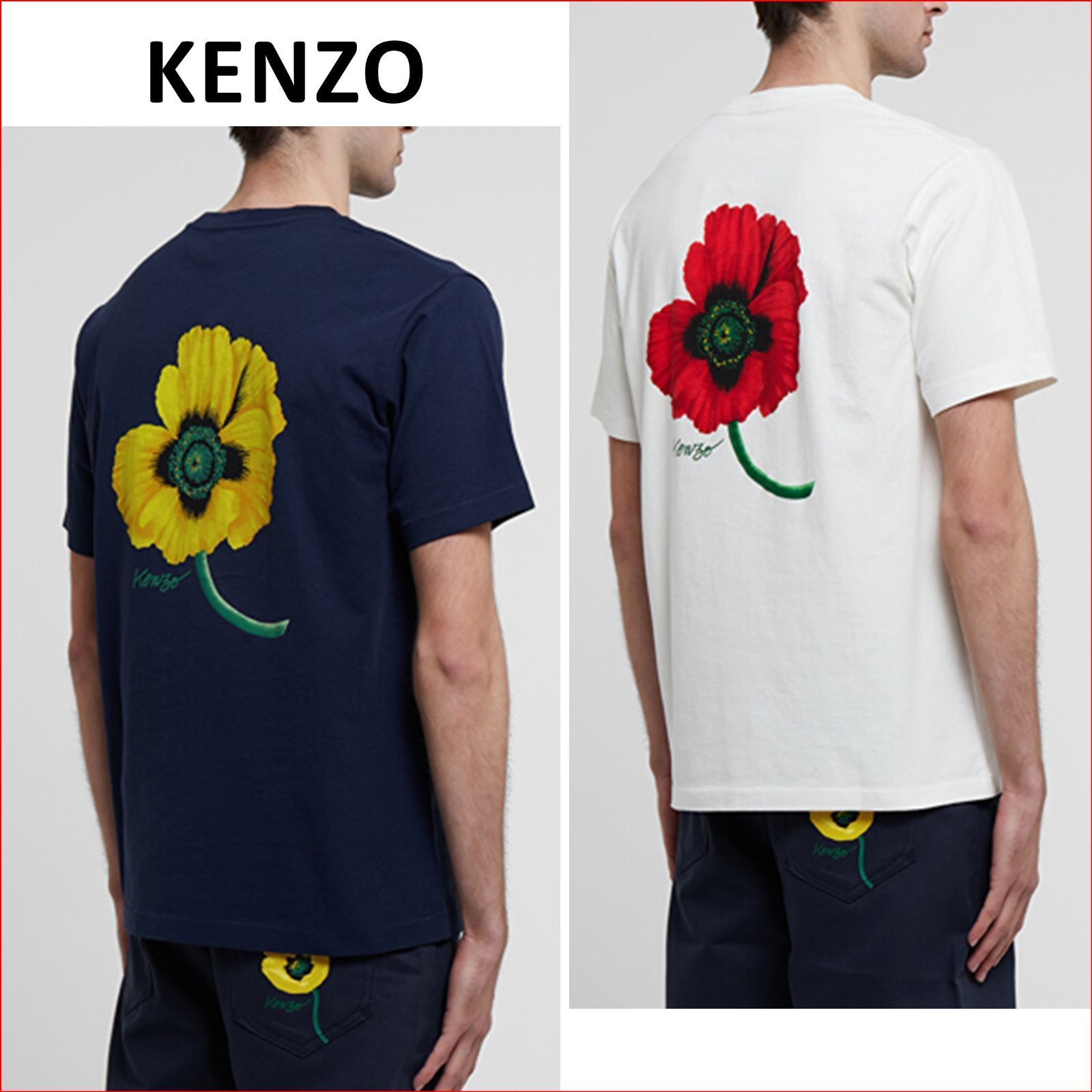 KENZO ケンゾー Tシャツ 半袖 ロゴ 花柄 バックプリント ネイビー 白