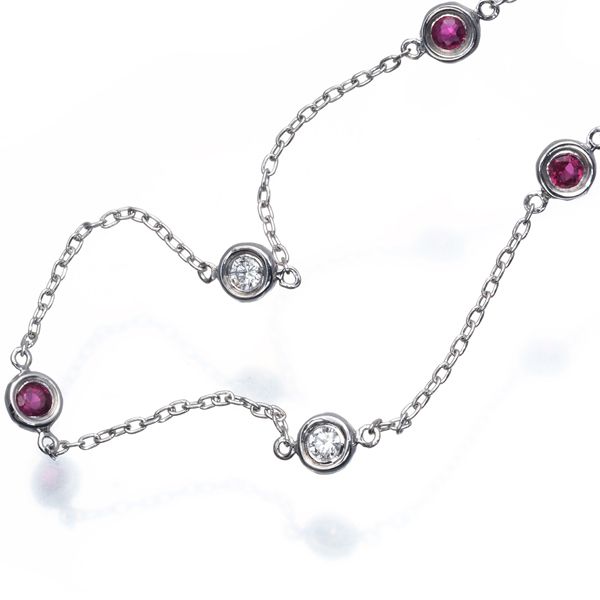 ルビー 0.24ct ダイヤ ダイヤモンド 0.09ct ステーション ブレスレット  