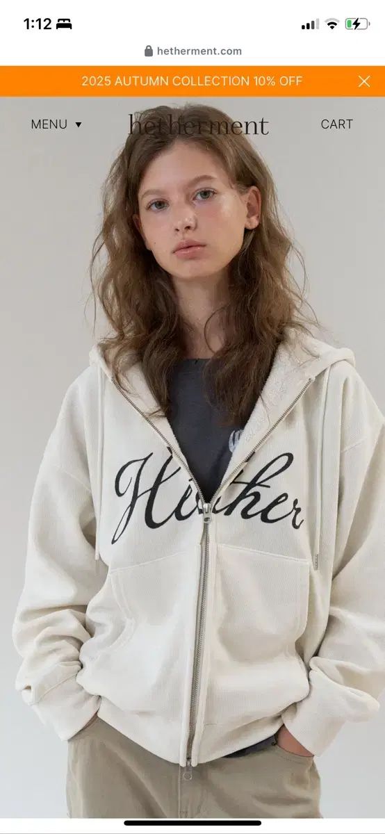 HETHERMENT ボア ジップアップフーディー ジップアップ クリーム