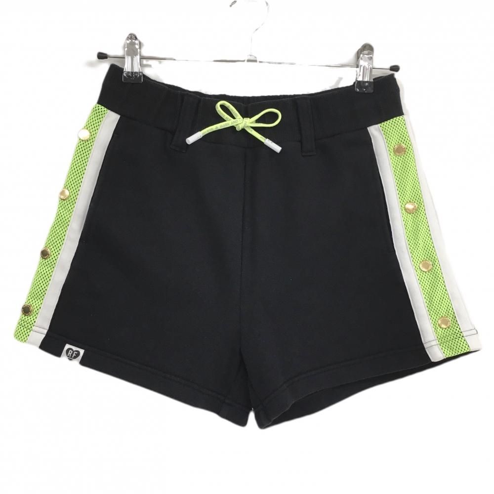 マークアンドロナ ショートパンツ 黒×蛍光イエロー スウェット 一部メッシュ レディース 38 M ゴルフウェア MARK＆LONA