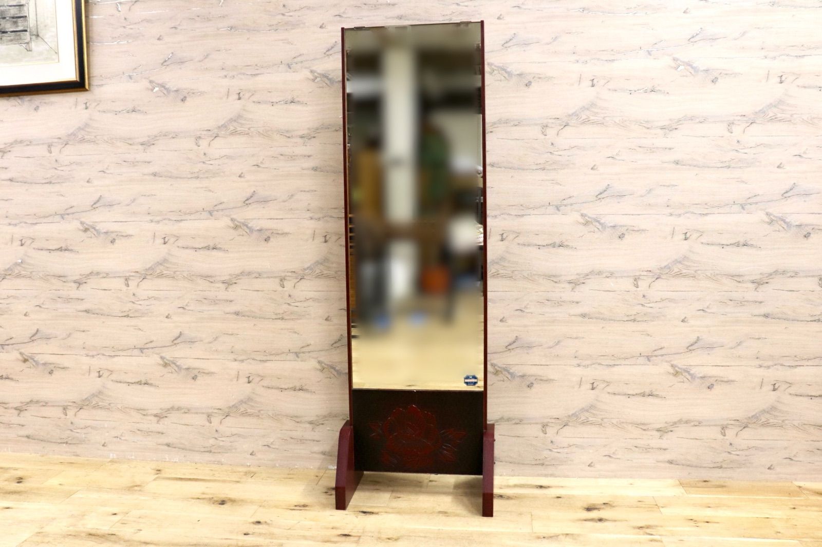 GMIH60○鎌倉彫 三面鏡 姿見 全身鏡 木製 彫刻 漆塗り 着付け鏡 和家 GMIH60○鎌倉彫 三面鏡 姿見 全身鏡 木製 彫刻 漆塗り 着付け鏡