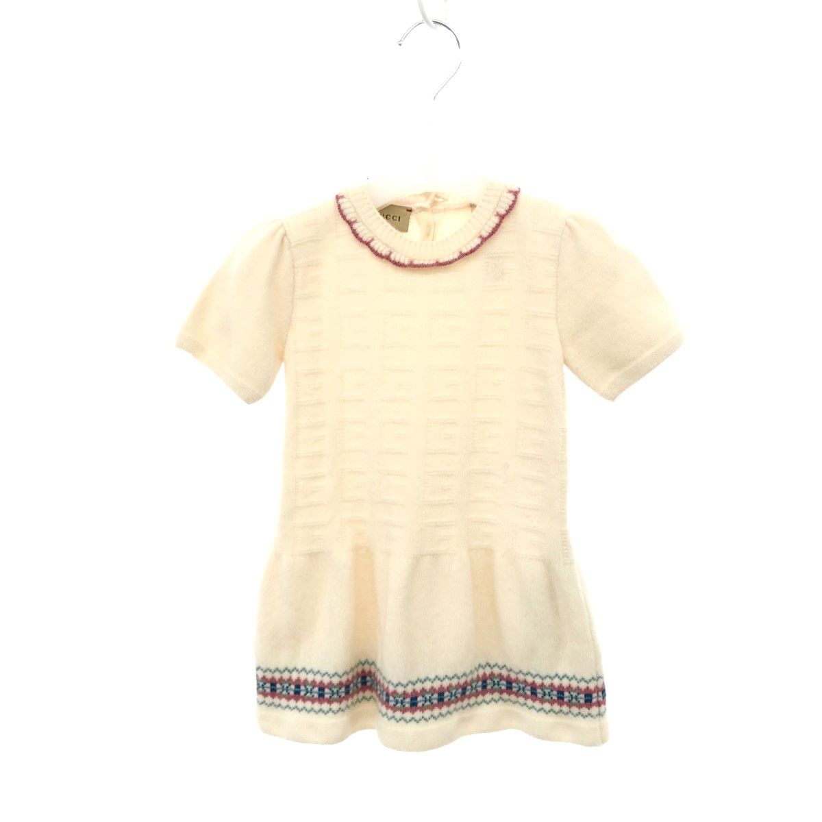 GUCCI グッチ Gロゴ 半袖ニット ワンピース サイズ 24 90-56 ベージュ キッズ 240001139823