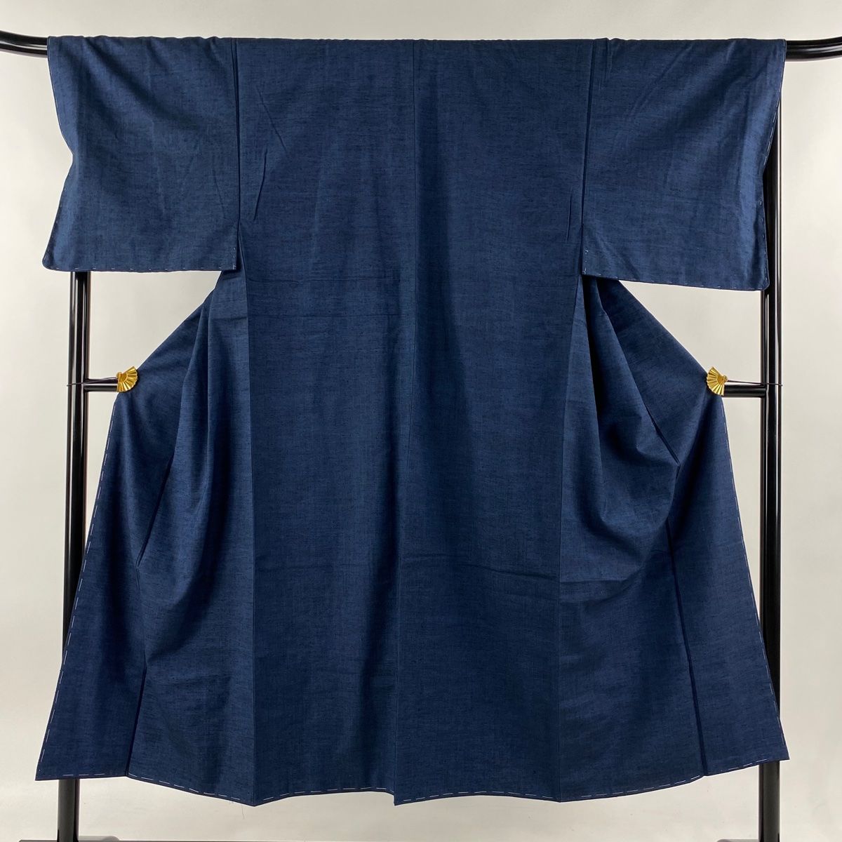 男着物 身丈145.5cm 裄丈69cm M 袷 アンサンブル 紬 紺色 正絹 名品