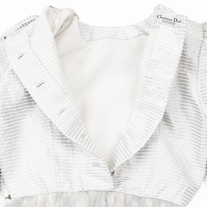  ヴィンテージ Christian Dior クリスチャンディオール ロングワンピース BOUTIQUE ブティック レース ＆ チュール コンビネーション ロングスリーブ 長袖 バックボタン ウール混 ドレス ベルト付属 レディース サイズ表記不明 銀系 その他 その他