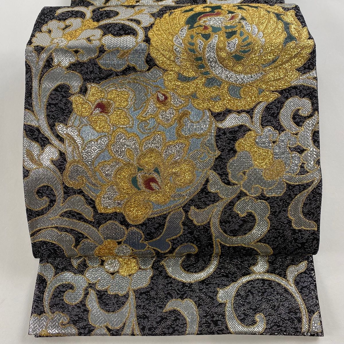 袋帯六通モール幾何学花菱花唐草25M115f 袋帯六通モール幾何学花菱花