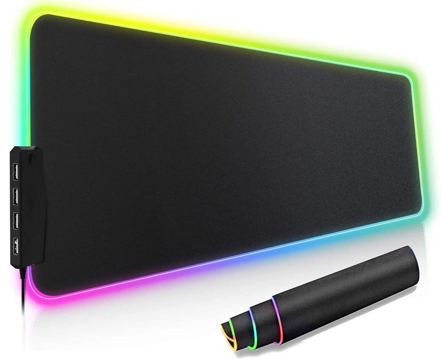 新品 ゲーミングマウスパッド 大型キーボードパッド 防水RGB ズレない設計 4USBケーブル付属 【一年付き】 ブラック