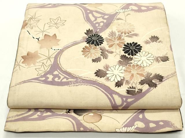 平和屋着物●アンティーク 大正ロマン 両面 全通柄京袋帯 駒刺繍 水面草花文 正絹 DAAW6851ob