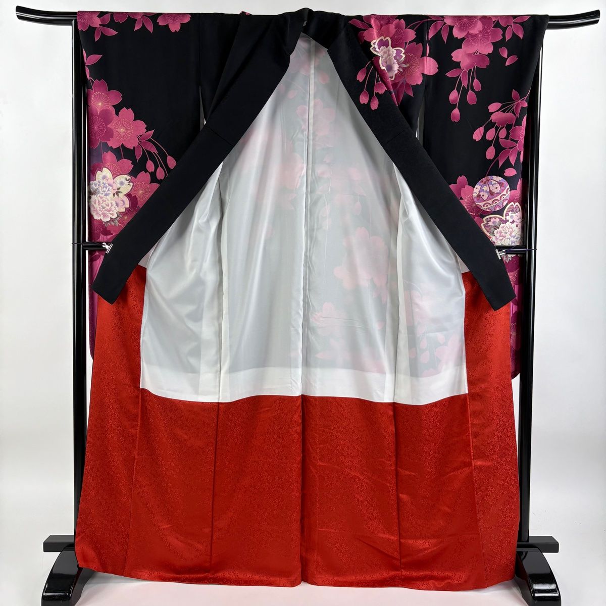 振袖 身丈168.5cm 裄丈69cm L 袷 袋帯フルセット 牡丹 桜 刺繍 金彩