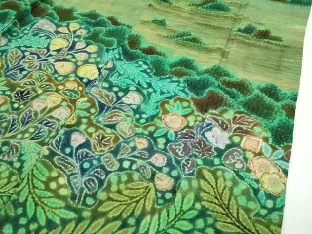 平和屋本店□極上 樋熊哲也 訪問着 辻が花 絞り 手描き 風景文 暈し  