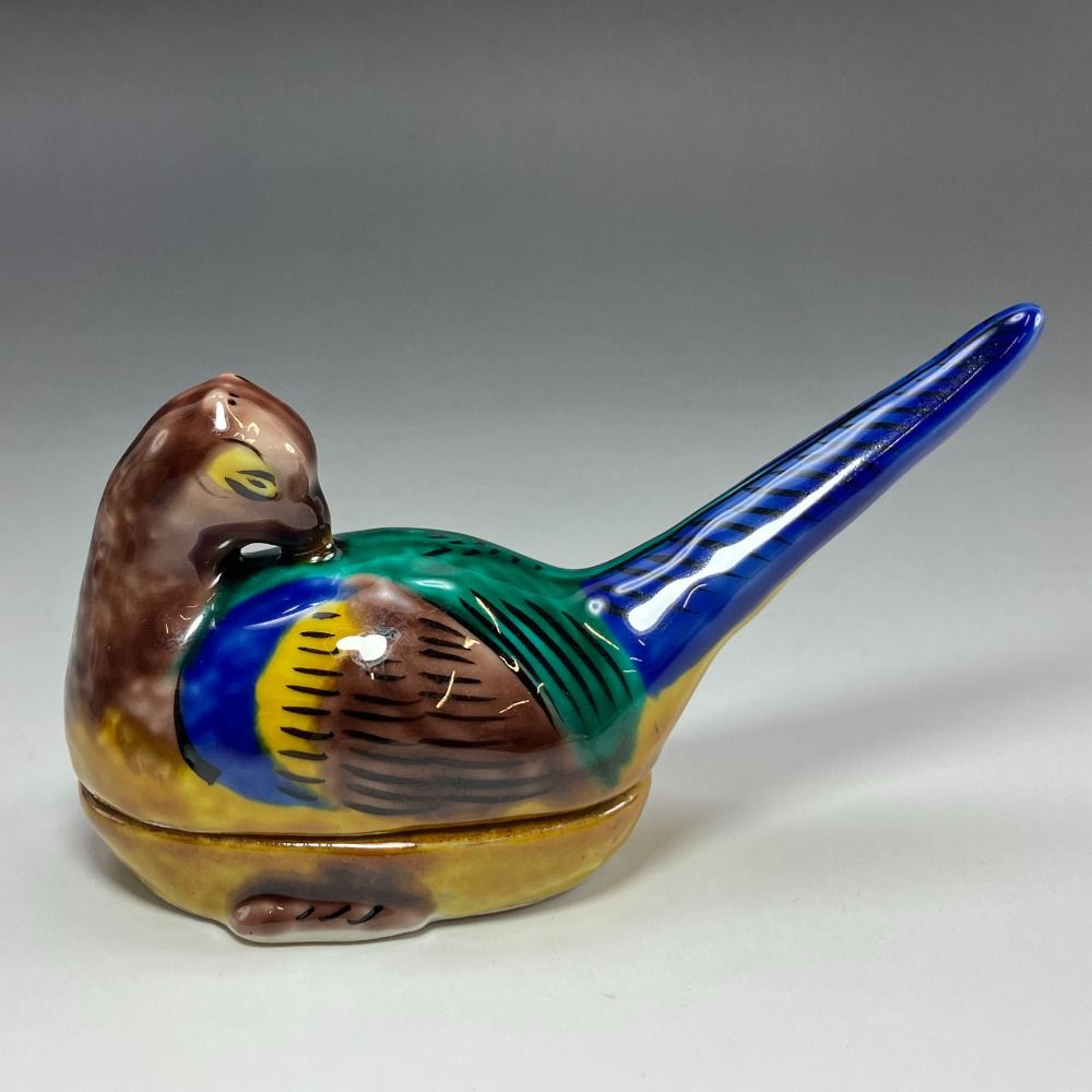 KUTANIYAKI 九谷焼 九谷本窯 八十吉 作 五彩孔雀香合 陶磁器 _ 食器