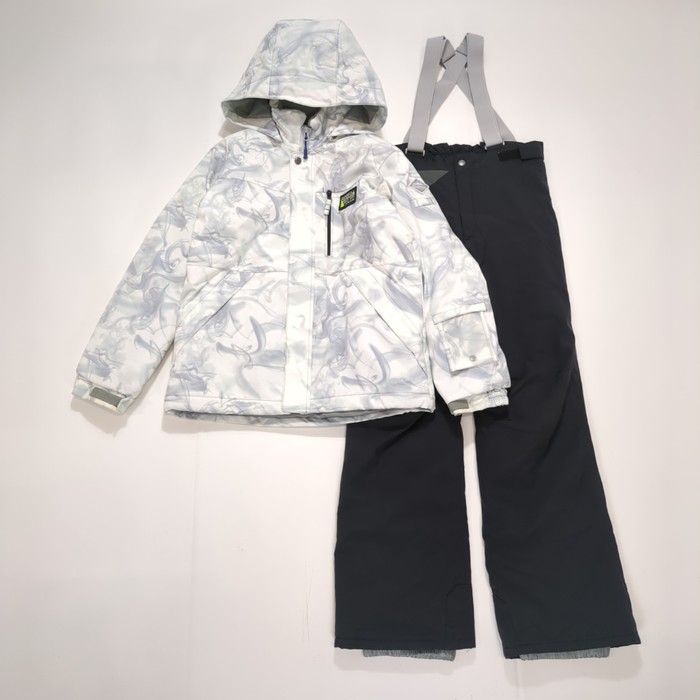 スキーウェア ホワイトジャケットとグレーパンツ上下セット スキー