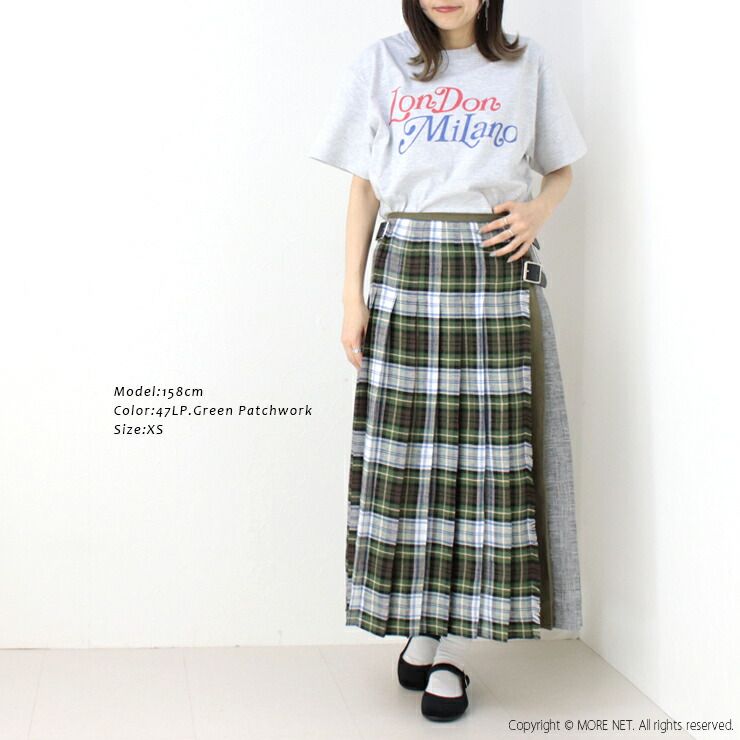 アイリッシュリネンパッチワークローウエストプリーツラップスカート