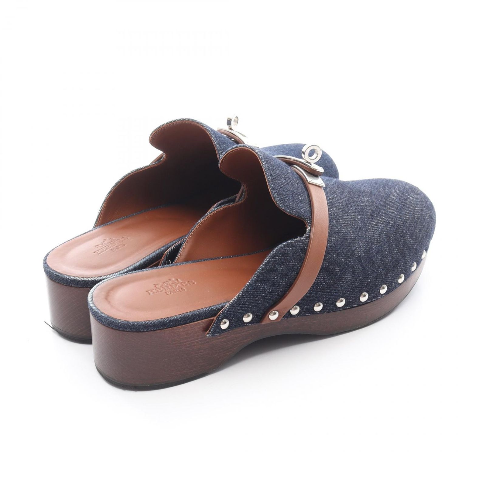 エルメス HERMES ミュール カルロッタ ケリーバックル サボサンダル デニム デニム レザー サボサンダル レディース Used A