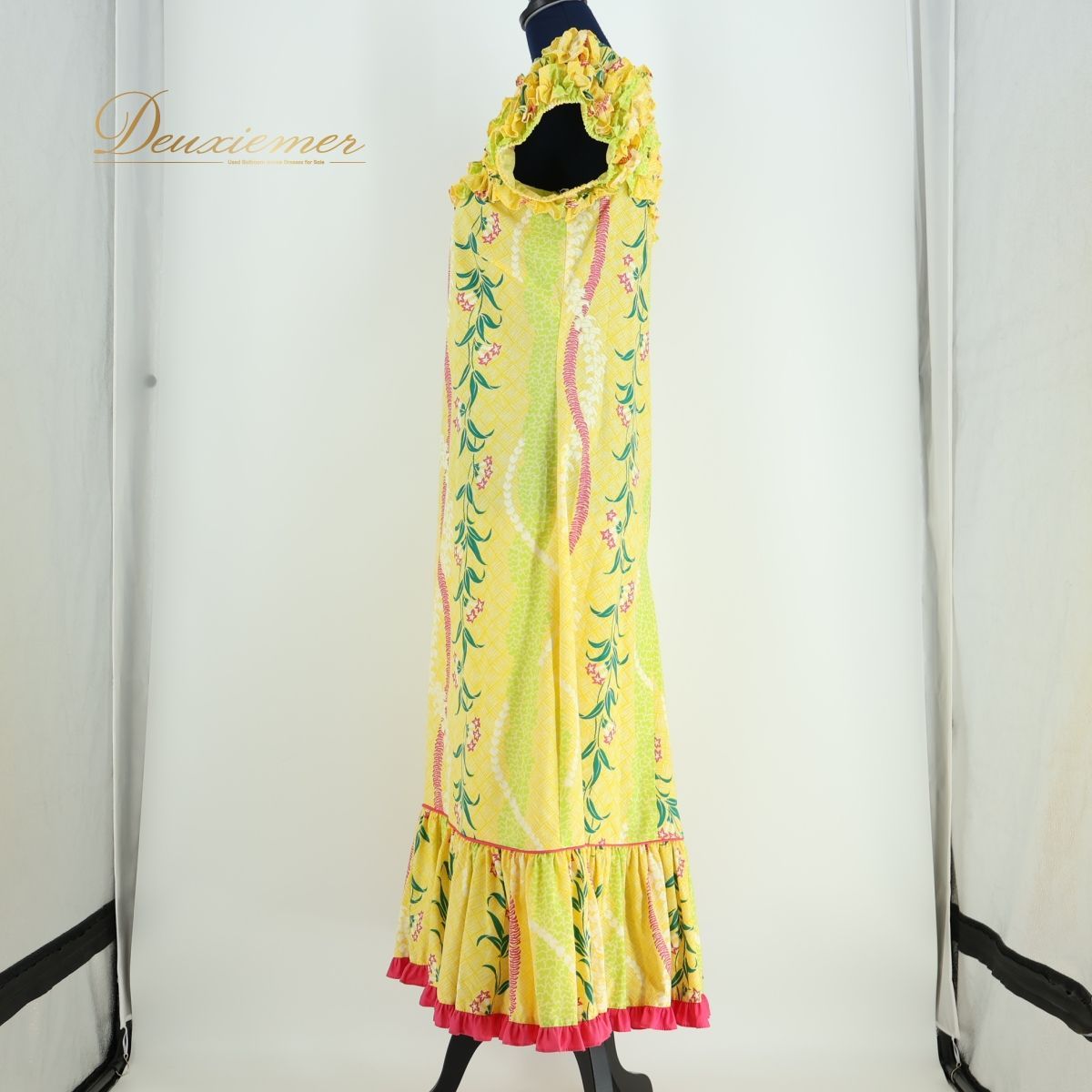 【美品 フラダンス衣装】イエロー T&L MUUMUU FACTORY ドレス ハワイ製 フラダンス衣装】イエロー T&L MUUMUU FACTORY
