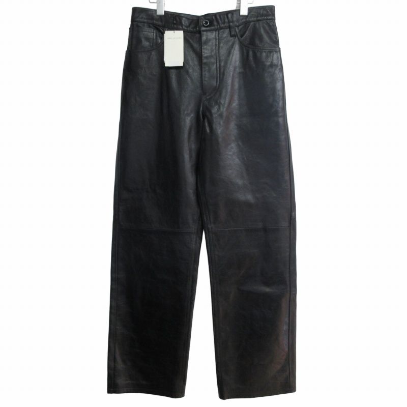 ドリスヴァンノッテン DRIES VAN NOTEN タグ付 21AW WIDE LEG LEATHER PANTS レザーパンツ ワイドスラックス 牛革 黒 ブラック 29 約Mサイズ 212-021815-3366-900
