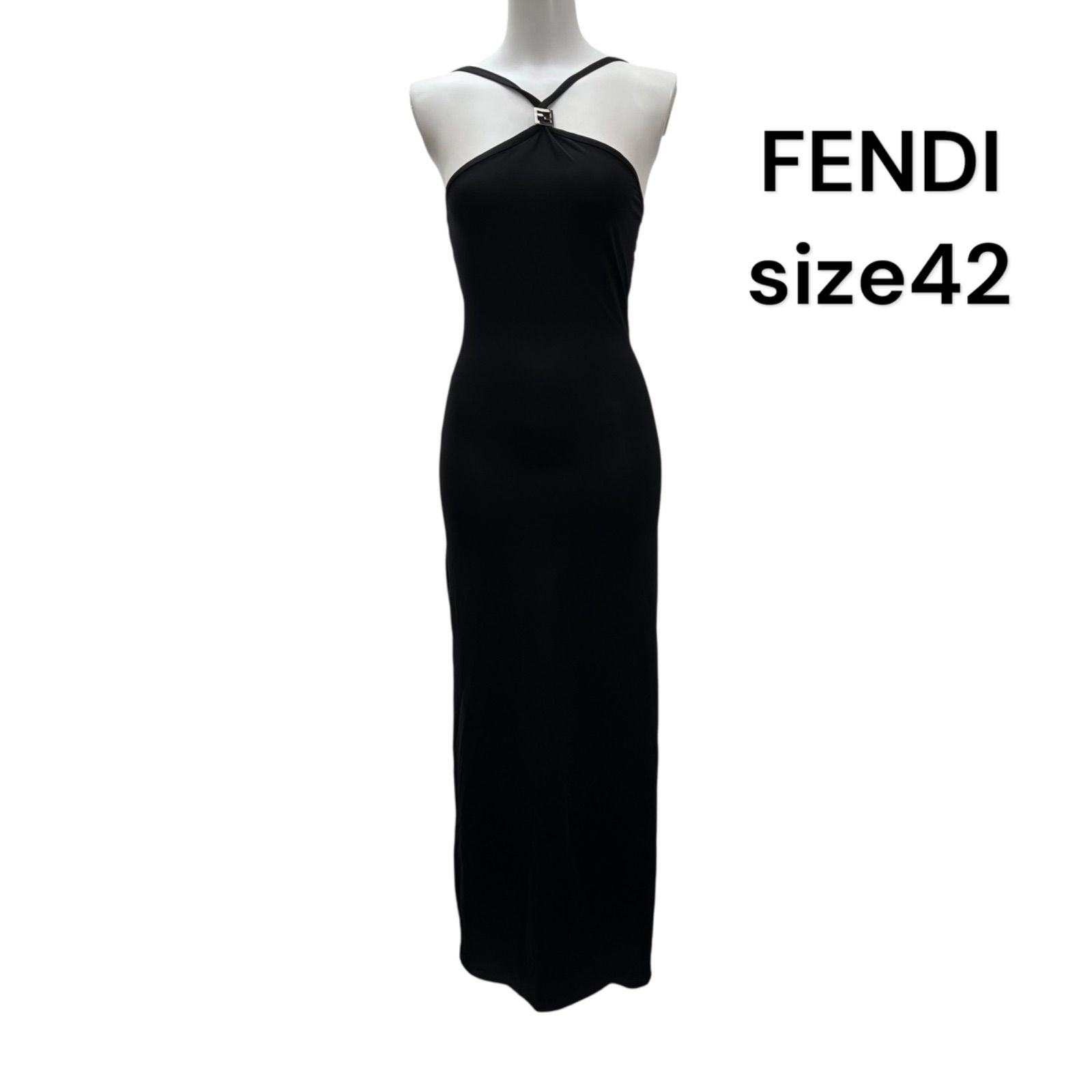 □ FENDI フェンディ ワンピース ロング タイト キャミソール 黒