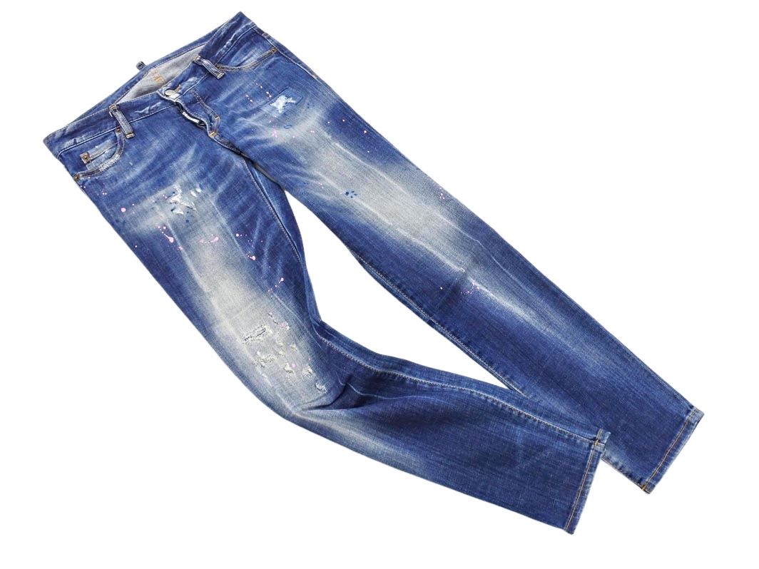 Dsquared2 ディースクエアード S75LB0160 ペイント リメイク加工 ボタンフライ スキニー デニムパンツ size36|青 ◎レディース