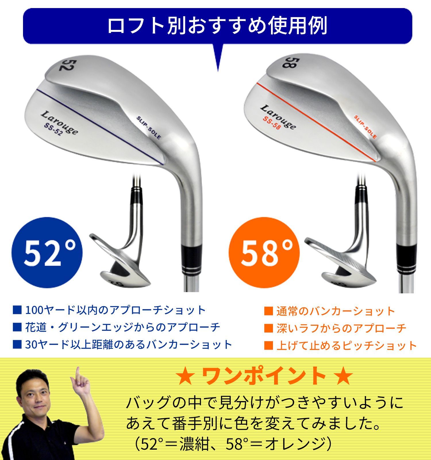 新品 ゴルフ サンドウェッジ Larougeスリップウェッジ 52° / 58 新品 ゴルフ サンドウェッジ Larougeスリップウェッジ 52° / 58