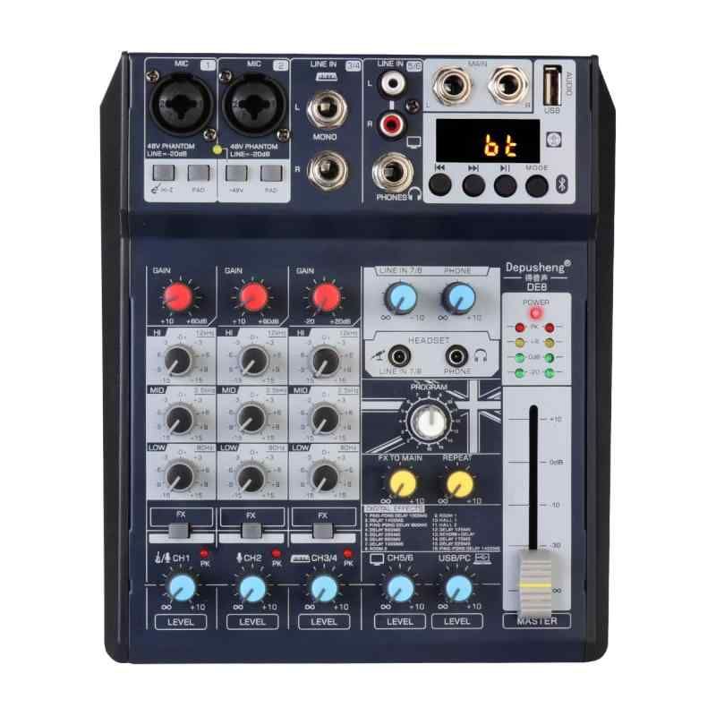 Depusheng DE8オーディオミキサー8チャンネルプロフェッショナルDJサウンドコントローラー PCレコーディング用USBサウンドカードとのインターフェース XLRマイクジャック 5V USB電