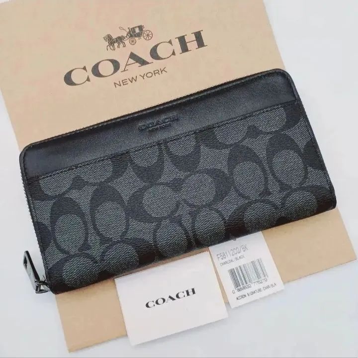 新品 COACH 長財布 アコーディオンウォレット チャコールブラック 