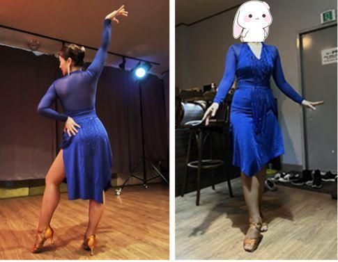 販売済み 社交ダンス衣装 ラテンワンピースドレス ロイヤルブルー