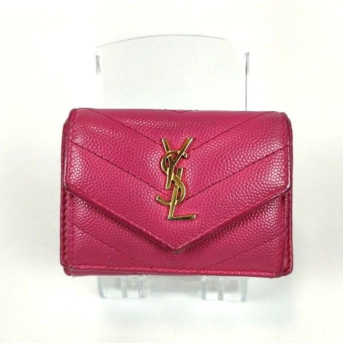 YSL サンローラン Vステッチ キャビアスキン ミニ財布 三つ折り