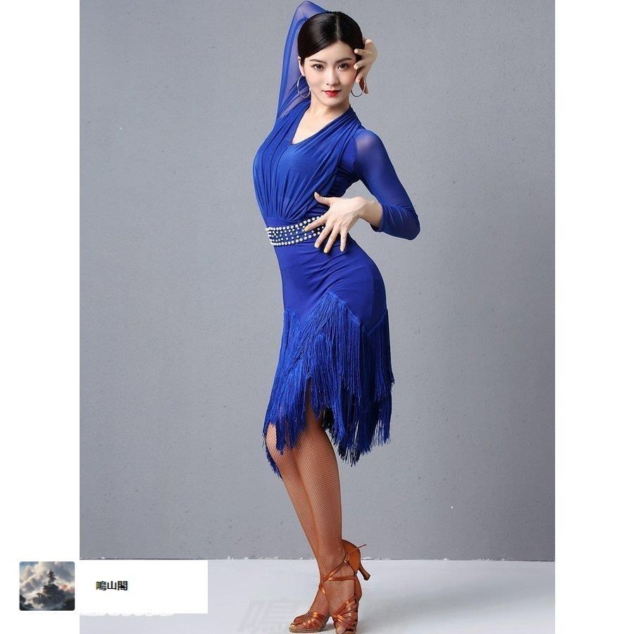 社交ダンス ラテンドレス ラテン ダンス 衣装 ワンピース ドレス ステージ衣装 Vネック 袖あり 長袖 大きいサイズ 3L ウエストマーク パーWP数量 価格926