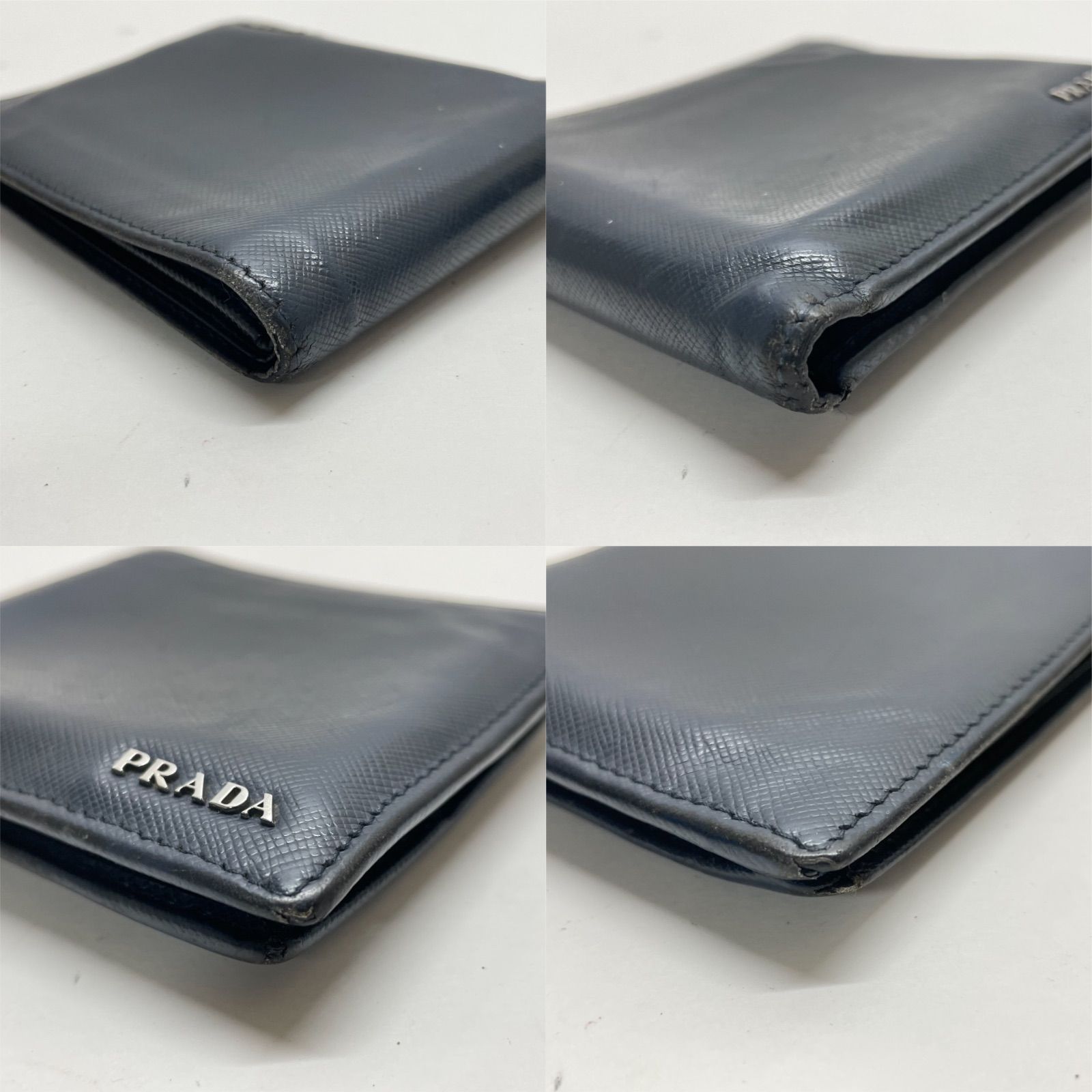PRADA サフィアーノレザー 二つ折り財布 ネイビー PRADA プラダ 財布 メンズ ブランド 二つ折り財布 サフィアーノ