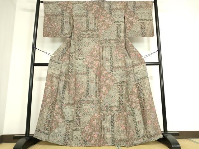 平和屋着物▽上質な紬 単衣 蔦の葉文 正絹 逸品 DAAT9362az 