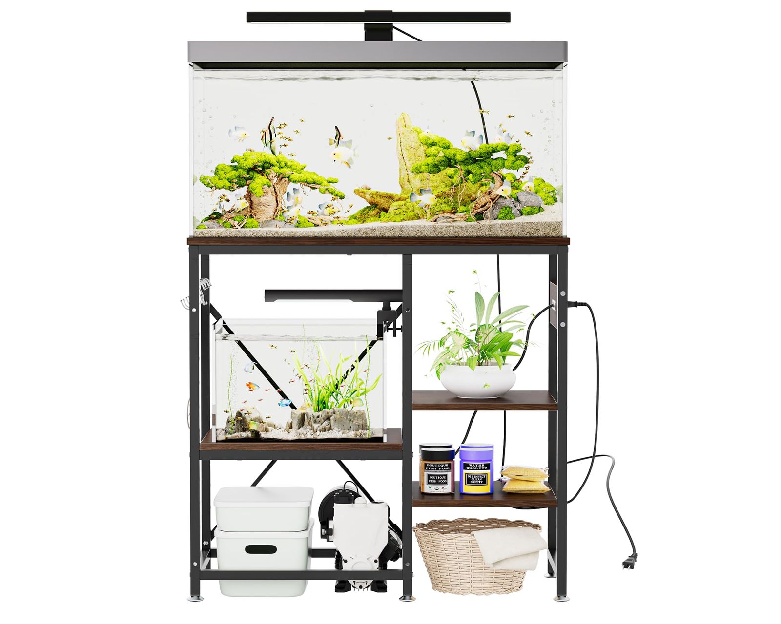 DEWEL 水槽台 水槽設置台 水槽スタンド 電源コンセント付き 幅79×奥行35×高さ75cm 中棚板10段高さ調整 左右入れ 水槽棚 水槽が置ける台 総耐荷重約215kg アジャスター|フック付き 面取り加工 30|40|45|60|70cm