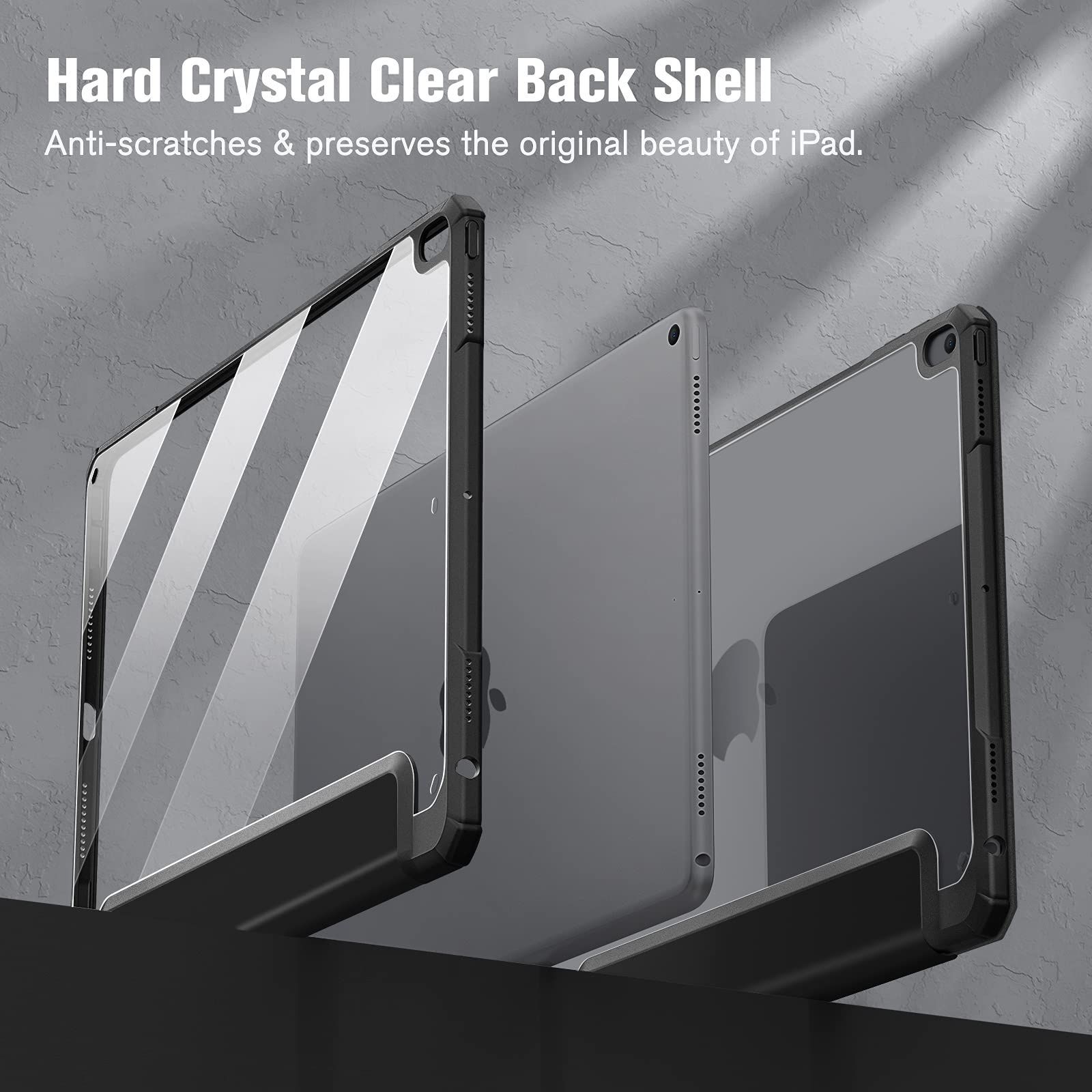 三つ折スタンド 収納 Pencil スリープ機能 Apple 透明バックカバー 軽量 10 5インチ 2017 薄型 Pro 傷つけ防止 Air 3 iPad PU合成レザー ケース TPU 2019 モデル番号A 2152