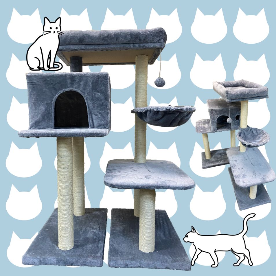 キャットタワー 木製 スリム 宇宙船 据え置き 厚さを増した板材