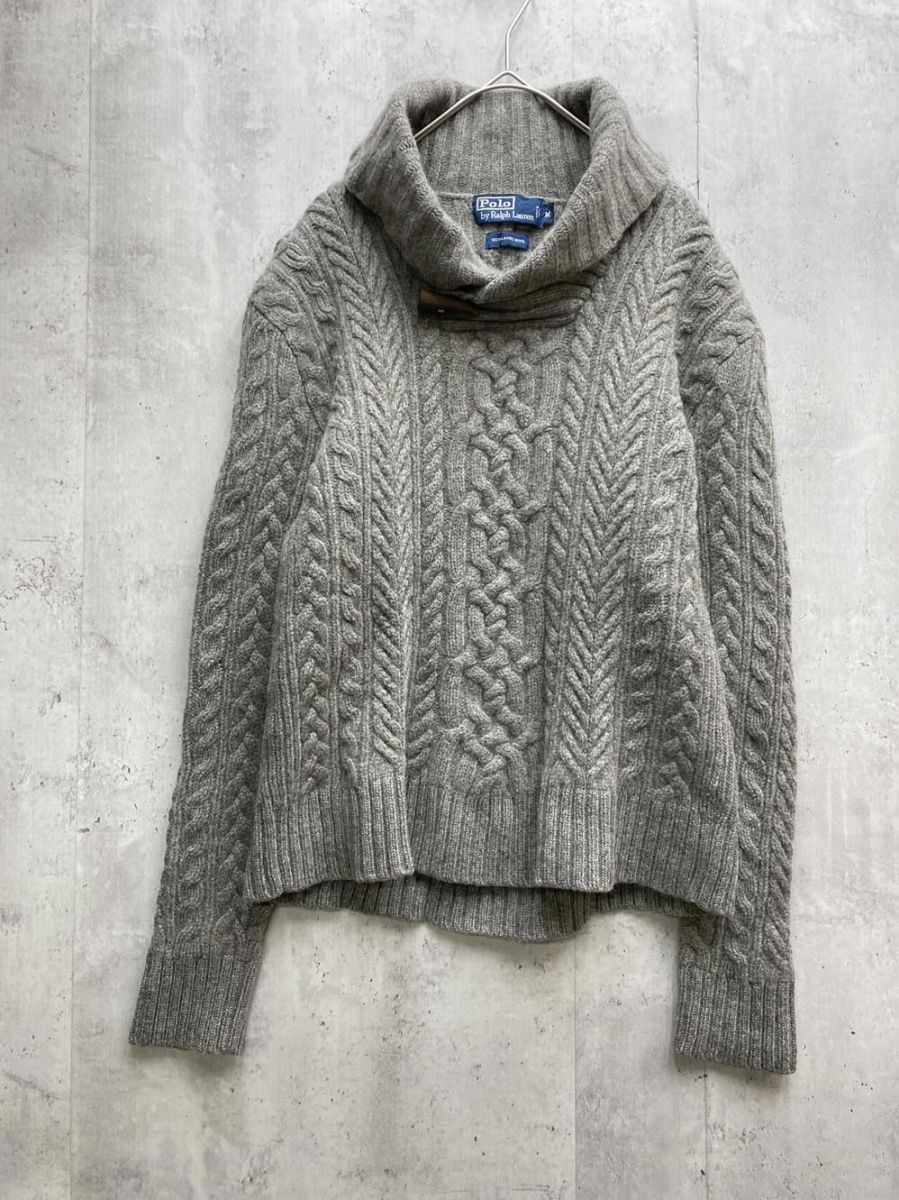 ポロラルフローレン　ケーブルニット　人気カラー　　グレー　M ケーブルニット コットン セーター （ニット・セーター）｜POLO