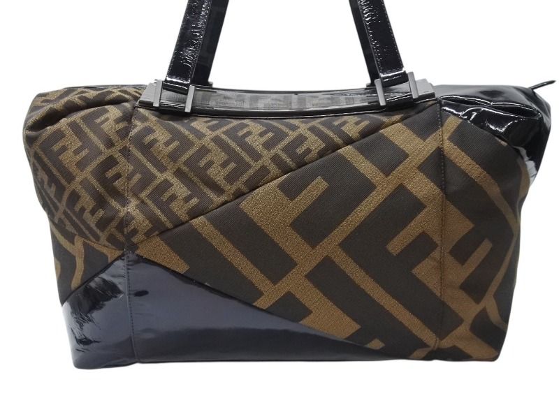 FENDI フェンディ ズッカ柄 ハンドバッグ AO64176 キャンバス エナメル  